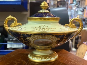 Rare Antique Coalport Cobalt Blue and Gold Landscape Two Handled Vase A907 - Picture 1 of 24