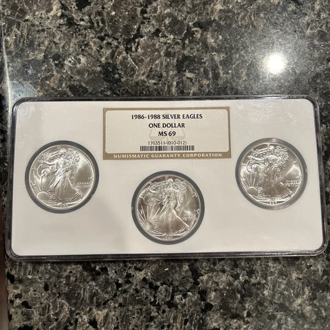1986-1988 3 Coin Set Silver Eagle MS-69 NGC Cover