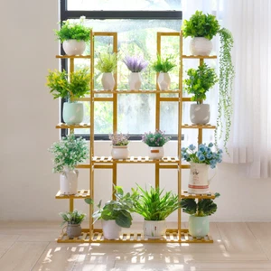 ESTANTE DE FLORES EXTRA GRANDE soporte de flores estante para plantas con 9 estantes de bambú interior DE - Imagen 1 de 6