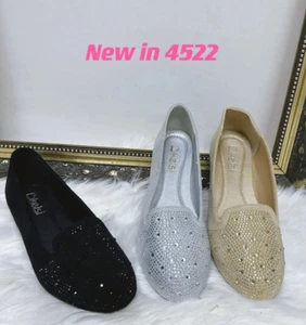 New Women's Diamante Bridal Ladies Sparkly Bridesmaid Ballerina Pumps Shoes Size - Picture 1 of 5