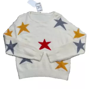 Couture Gypsy Sweater Stars Women Sz Lg Knit Stars Knit Ivory White Fluffy Light - Picture 1 of 5