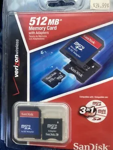 VERIZON SanDisk 512 MB Memory Card 3 in 1 w/ Adapters SD Micro SD