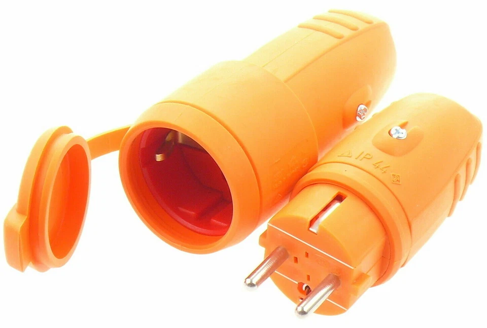 N & L Schuko Stecker Kupplung Gummistecker Gummikupplung Schutzkontakt 3Polig 16A IP44