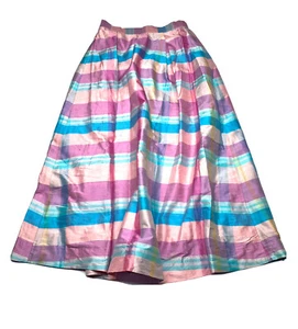 Lilly Pulitzer Girls Silk Fit And Flare Skirt Sz 12 Blue Pink Check Pattern VTG - Picture 1 of 11