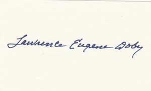 LARRY DOBY SIGNED INDEX CARD FULL NAME LAWRENCE EUGENE DOBY VERY RARE - Picture 1 of 2