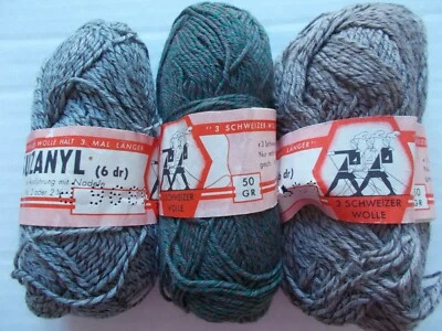 3 hilos suizos de lana suizanilo, lote mixto de 3, tonos grises/bronceados Foto 1 de 3
