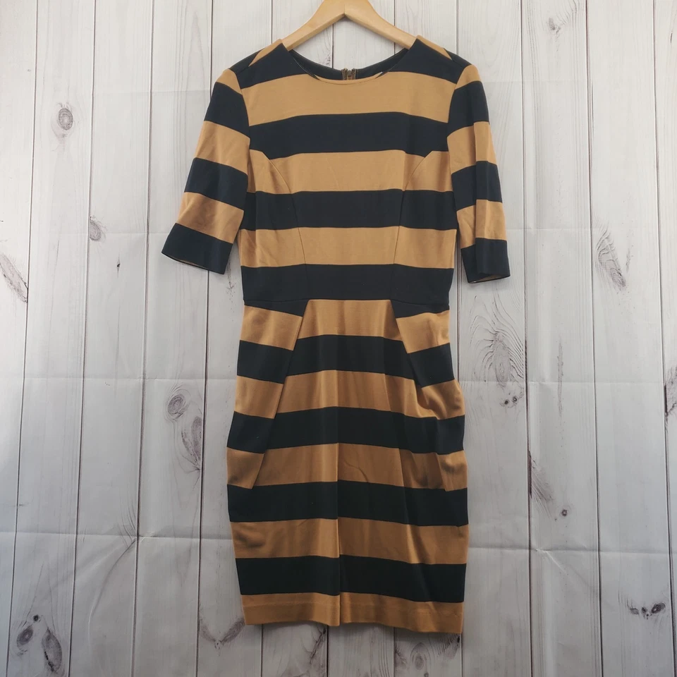 Vestido Fossil XS Mujer Marrón Negro Rayas Cremallera Trasera Hasta la Rodilla Línea A Funda Foto 1 de 4