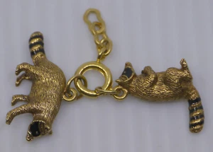 JOAN RIVERS NOAH'S ARK RACCOON CHARM PAIR w EXTENDERS, LEADERS, ENAMELED JEWELRY - Picture 1 of 2
