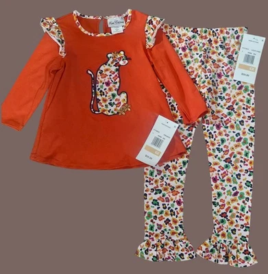 Nuevo Raro Ediciones Naranja Top Floral Leopardo y Leggings Pantalones Niña Talla 6X Foto 1 de 4