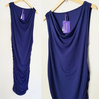 NUEVO Vestido Seraphine Maternidad Capucha Cuello Acanalado Tejido Bodycon Midi Azul Sin Mangas Foto 1 de 4