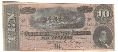 1864 Confederate States of American $10 T-68 - Image 1 of 3