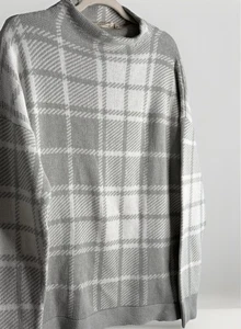 Soft Surroundings XL Sweater Gray White Plaid Quiet Luxury Oversized - Picture 1 of 9