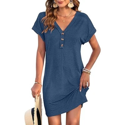 Molerani Women's Short Sleeve V-Neck T-Shirt Mini Dress Size XL Heather Blue NWT - Image 1 of 4