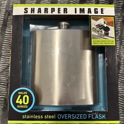 Sharper Image 40 Ounces Stainless Steel Oversized Alcohol Flask Jumbo Gift NEW - Imagem 1 de 4