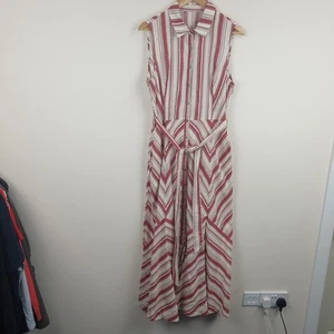 Joe Browns Dress Womens UK 14 Cream Red Striped Ocean View Belted Summer Maxi - Picture 1 of 22