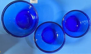 Vtg Cobalt Blue Glass Mixing Bowls Anchor Hocking 1.0, 1.5, 2.5 qt Set Of 3 - Picture 1 of 5