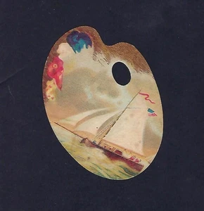 c1890 Victorian Trade Card Great American Tea Co. Malerpalette, Segelboot - Bild 1 von 2