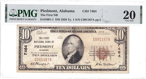 $10 1929 T1 National PIEDMONT Alabama AL 🇺🇸 Mega Rare! 🇺🇸 Only 4 on Census! - Picture 1 of 2