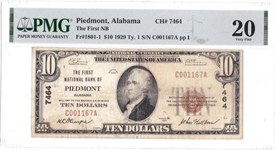 $10 1929 T1 National PIEDMONT Alabama AL 🇺🇸 Mega Rare! 🇺🇸 Only 4 on Census! - Image 1 of 2