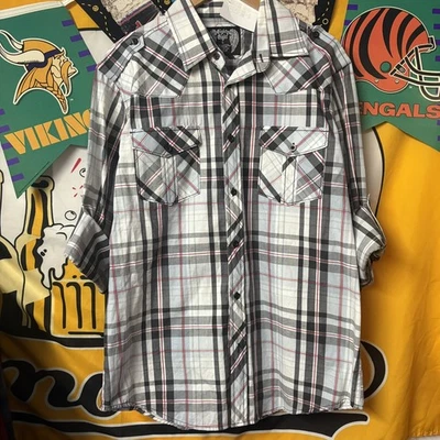 Eighty Eight Platinum Shirt Plaid button Up  Men Sz L Y2K grunge emo biker 00s - Image 1 of 4