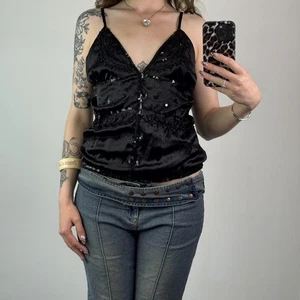 Y2K vintage satin beaded embellished sequin cami top embroidered party festival - Picture 1 of 9