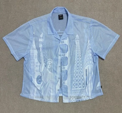 Camisa HUF Para Hombres 2XL Azul Malla Abotonada Monumento Gráfico Estampado Ligera XXL Foto 1 de 4
