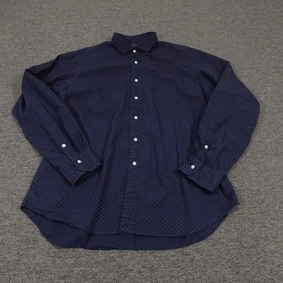 Polo Ralph Lauren Shirt Mens 2XL Navy Blue Slim Fit Micro Dot Button Down Casual - Image 1 of 4