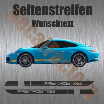 DECALFACTORY Aufkleber Seitenstreifen passend für Porsche 911 (991) 2011-2019 WUNSCHTEXT