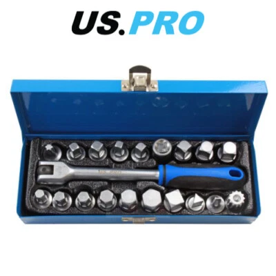 US PRO Tools 20 Pezzi 3/8 DR Set di Chiavi per Spina di Scarico, Chiavi Olio Din 3298