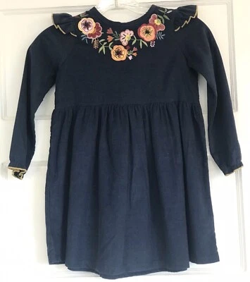NWT MUD PIE Blue Floral Embroidered Corduroy Dress & Headband~Girl's Size 5T - Image 1 of 4