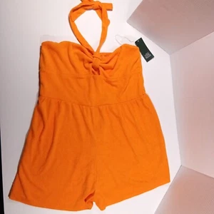 NWT Wild Fable Solid Orange Halter Romper Summer Casual One Piece Women - Large - Picture 1 of 8
