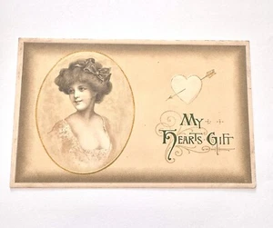 Antike Valentinstag Postkarte "Meine Herzen Geschenk" Made I’m Germany  - Bild 1 von 2