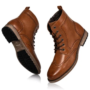 Botas de vestir informales bronceadas para hombre con cordones punta de ala moda - Imagen 1 de 7