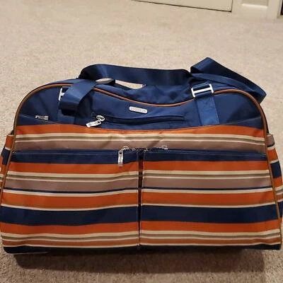 NWOT Baggallini Pacific Stripe Weekender Navy Blue Orange and Tan 21 Inch Travel - Image 1 of 4
