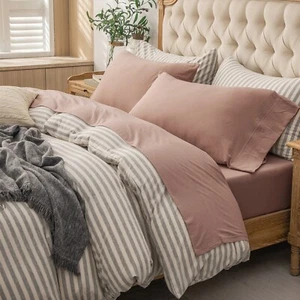 Jersey Knit 100% Soft T-Shirt Cotton Bed 4pc Sheet Set Queen King Twin PURE ERA - Picture 1 of 152