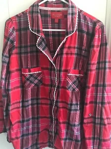 Victoria Secret Pajama Top L Sleep Shirt Button Flannel Red Plaid women's pocket - Picture 1 of 5