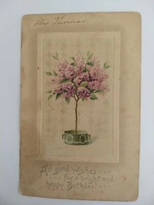 Postcard Greetings Happy Birthday Embossed Lilac Tree - Picture 1 of 2