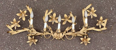 Aplique de pared iluminado florentino italiano vintage Hollywood Regency dorado Foto 1 de 4