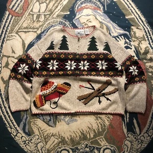 Vintage Croft & Barrow Hand Knit Cardigan L Ski Holiday Christmas - Picture 1 of 7