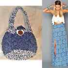 Crochet Bohemian Boho Purse Gypsy Style Shoulder Bag So Cute! Blue + Gray