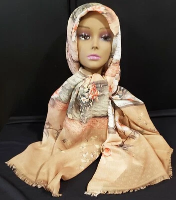 Sehr-i Sal Istanbul Turkish Turkey Peach Floral Muslim Hijab Head Scarf 72"x30" - Image 1 of 4