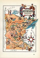 1940s Vintage Minnesota Picture Map Minnesota State Map Wall Art Decor 1561