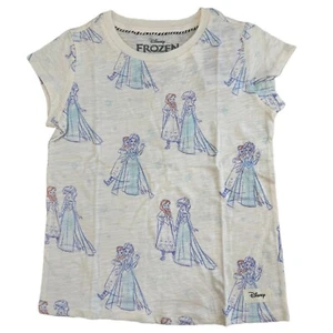 Disney Frozen II All Over Elsa & Anna Ivory Big Girl's T- Shirt - NWT - Picture 1 of 4