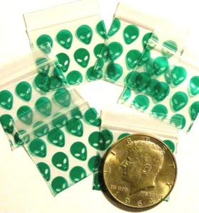 100 Green Aliens Apple Baggies 1.25 x 1.25 in. minizip bags 125125 - Picture 1 of 1