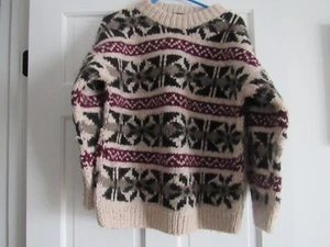 VINTAGE REY WEAR KNIT 100% WOOL SWEATER BLACK BURGUNDY CREAM PIT TO PIT 23" - Picture 1 of 15