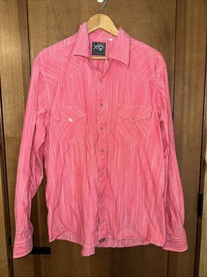 Southern Thread Western Shirt XL Medium Red Stripe Long Sleeve Snap Vintage - Image 1 of 4