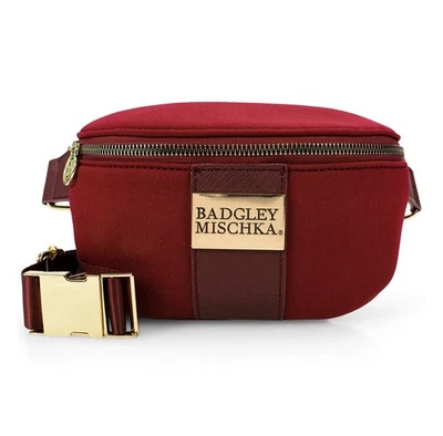 BADGLEY MISCHKA Sage Scuba and vegan Leather Belt Bag Fanny Pack, Burgundy - Image 1 of 4