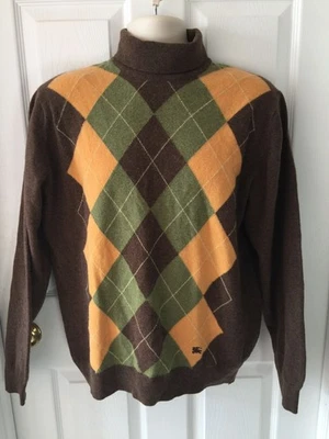 Suéter Pullover Burberrys Para Hombres Lana de Cordero Marrón Amarillo Argyle Cuello Simulado Talla 42 Foto 1 de 4