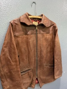 Vintage 60’s Uber Buckskin Brown Leather Zip Men’s Jacket Size S/M - Picture 1 of 9