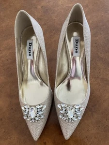 Dune Sparkle Gold Jewel trim Mid-Heel Shoes - Picture 1 of 10